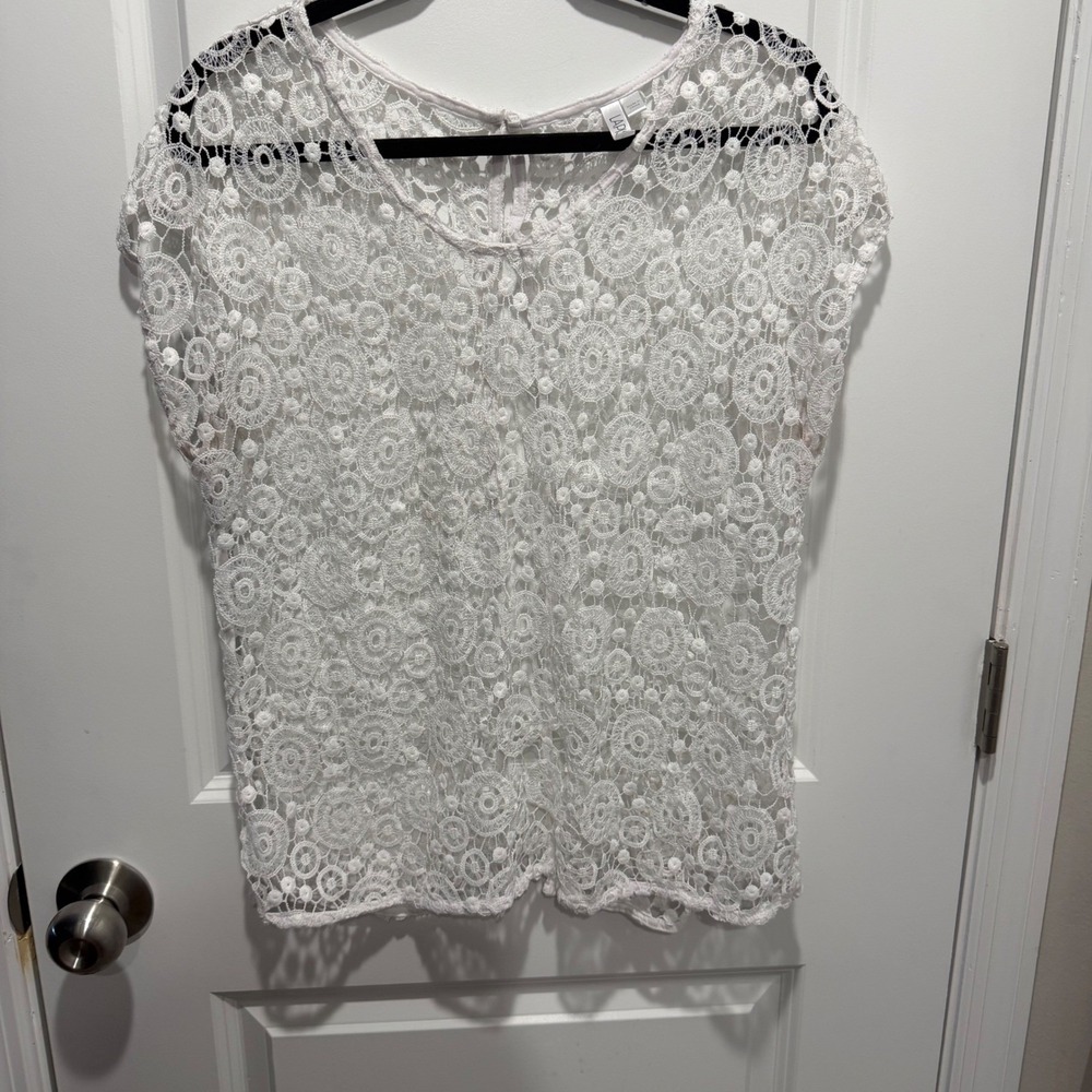 Lapis Womens Lace Top Medallion Crochet Button Back White Size L